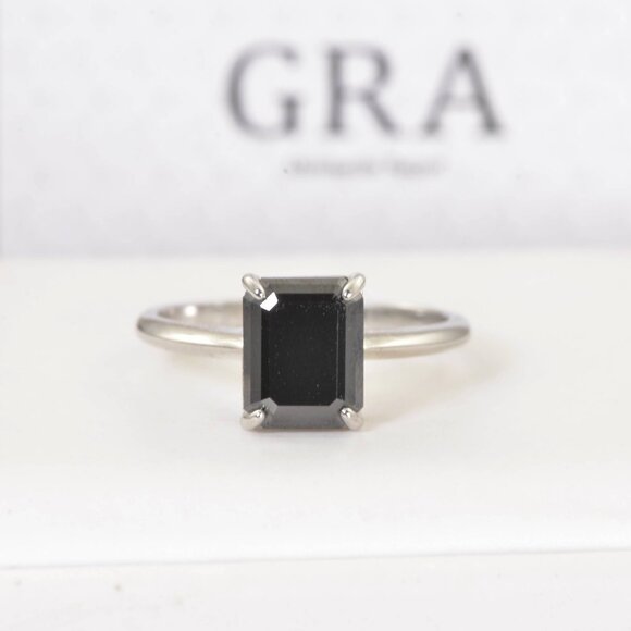 Certified Black Moissanite Diamond 2CT Solitaire Engagement Ring sz 8 - Picture 4 of 7
